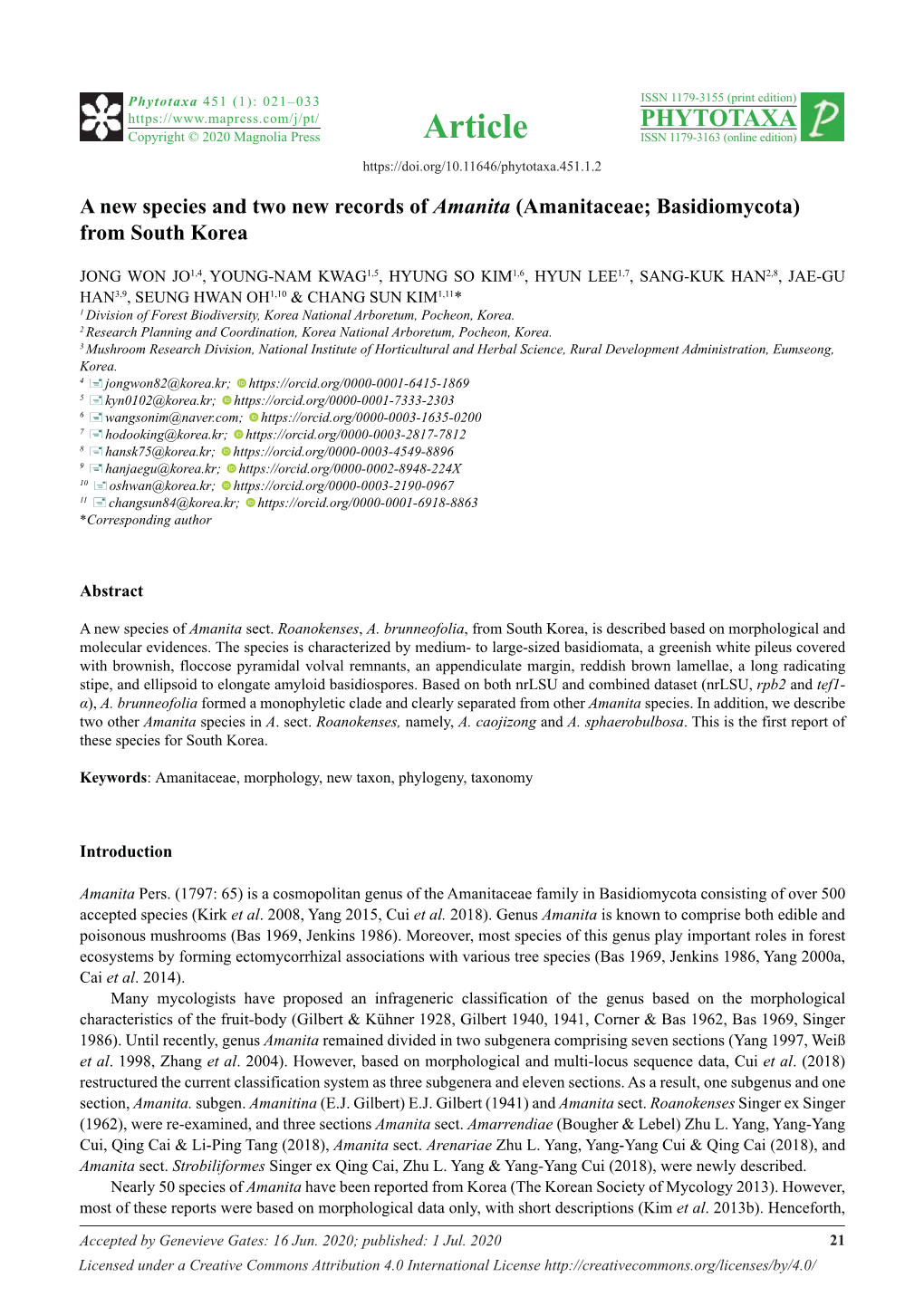 A New Species and Two New Records of Amanita (Amanitaceae; Basidiomycota) from South Korea