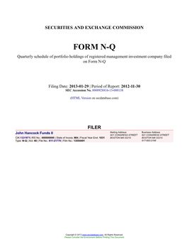 John Hancock Funds II Form N-Q Filed 2013-01-29