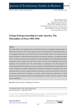 Gringo Entrepreneurship in Latin America. the Thorndikes of Peru, 1901-1938