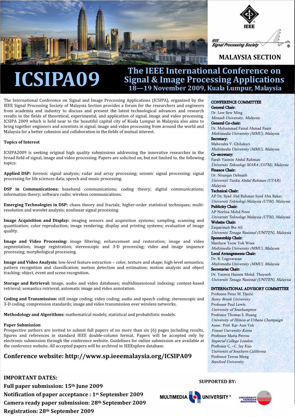 ICSIPA09 the IEEE International Conference on Signal & Image
