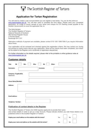 Application for Tartan Registration