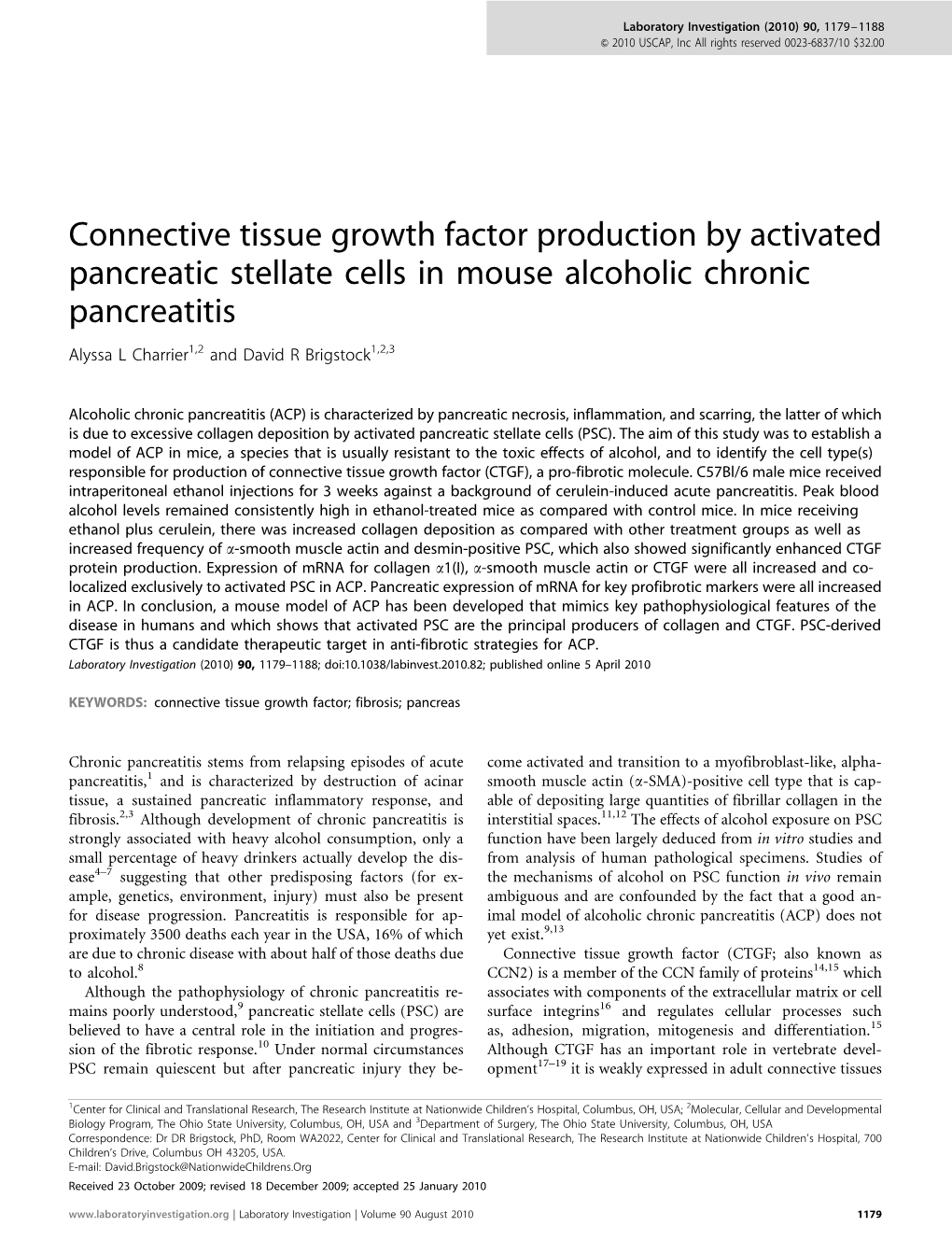 Connective Tissue Growth Factor Production by Activated Pancreatic