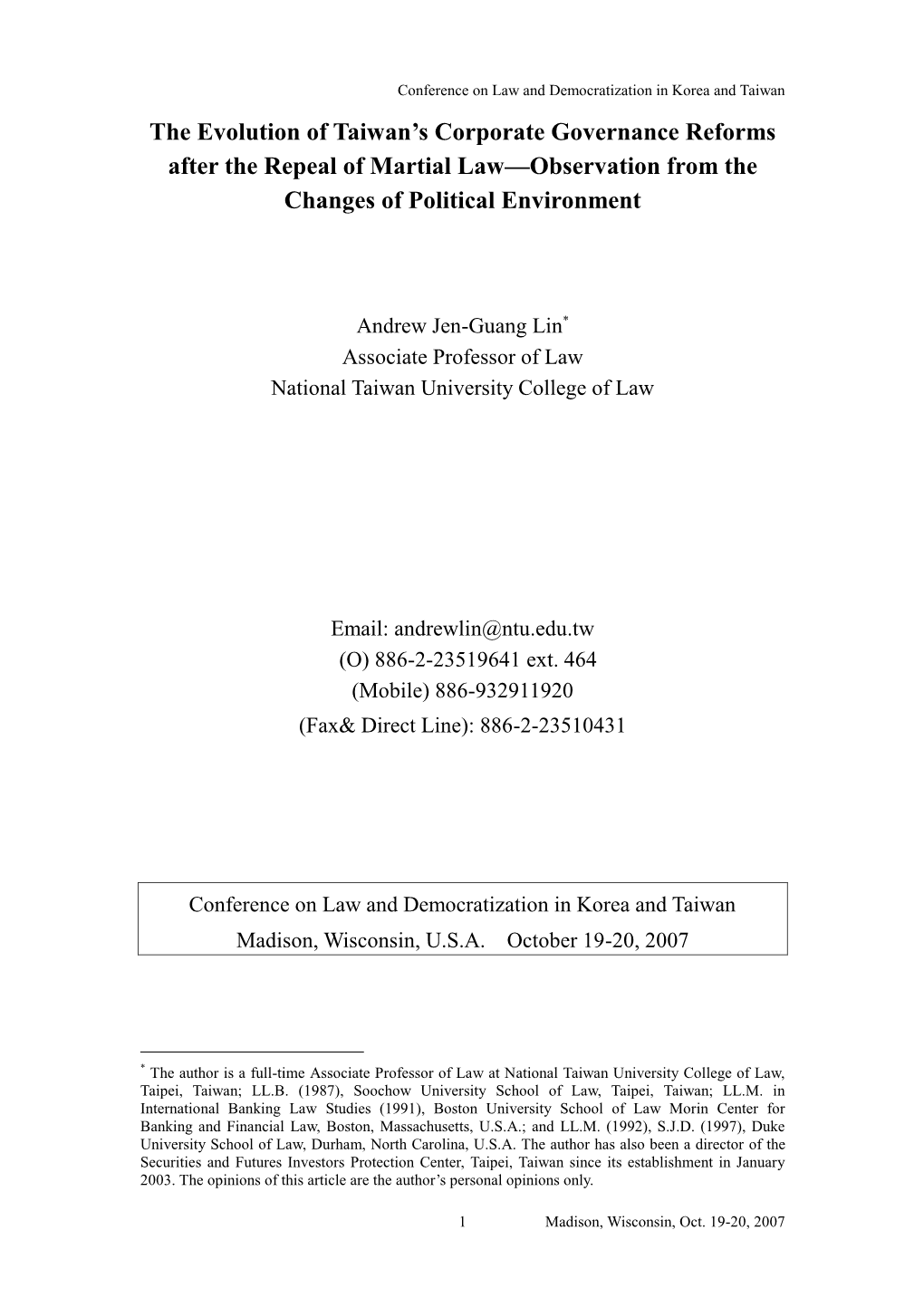 The Evolution of Taiwan's Corporate Governance Reforms After The