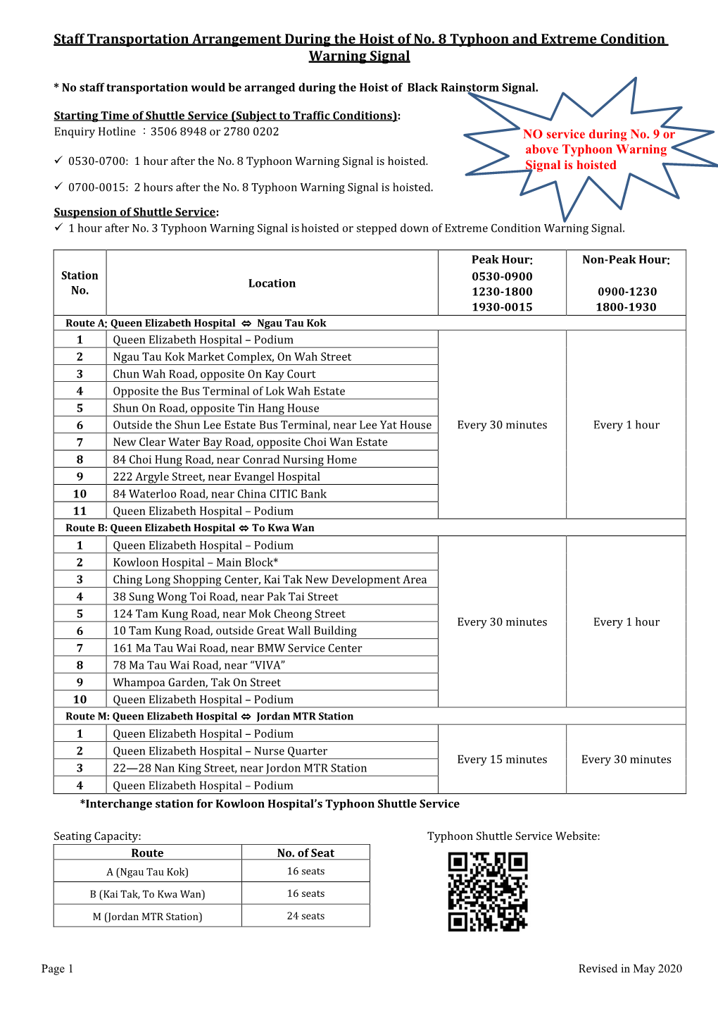 Staff Transportation Arrangement During the Hoist of No. 8 Typhoon and Extreme Condition Warning Signal