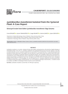 Lysinibacillus Massiliensis Isolated from the Synovial Fluid: a Case Report