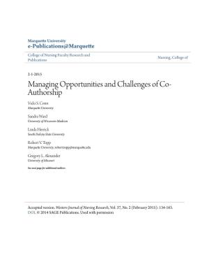 Managing Opportunities and Challenges of Co-Authorship