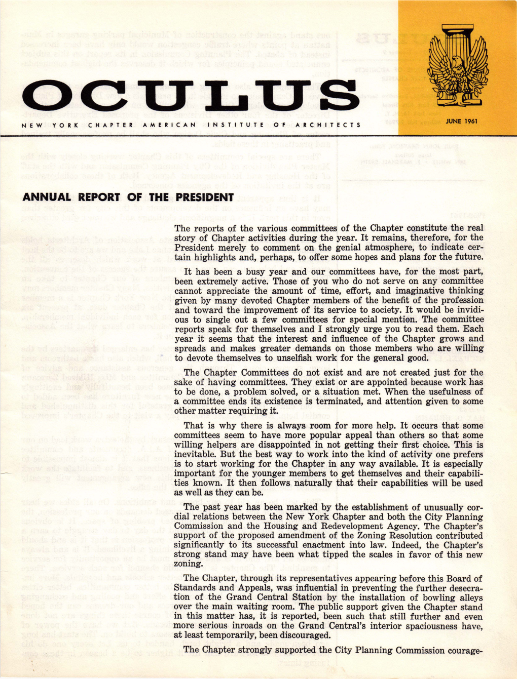 Oculus June 1961 New York Chapter American Institute of Architects