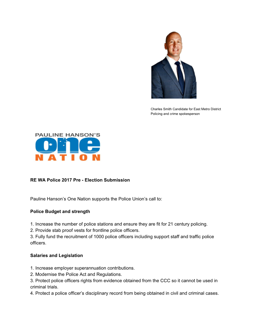 Election Submission Pauline Hanson's One Nation Supports The