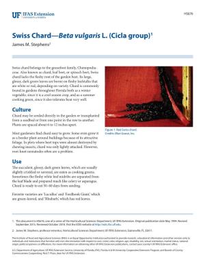 Swiss Chard—Beta Vulgaris L. (Cicla Group)1 James M