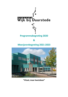 Programmabegroting 2020 & Meerjarenbegroting 2021-2023