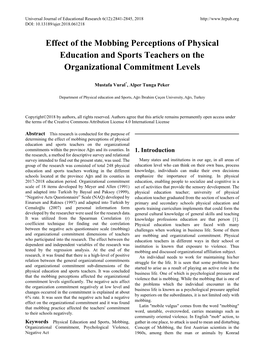 Effect of the Mobbing Perceptions of Physical Education and Sports Teachers on the Organizational Commitment Levels