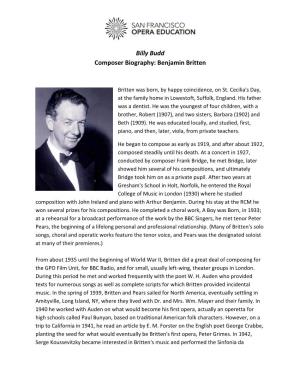Billy Budd Composer Biography: Benjamin Britten