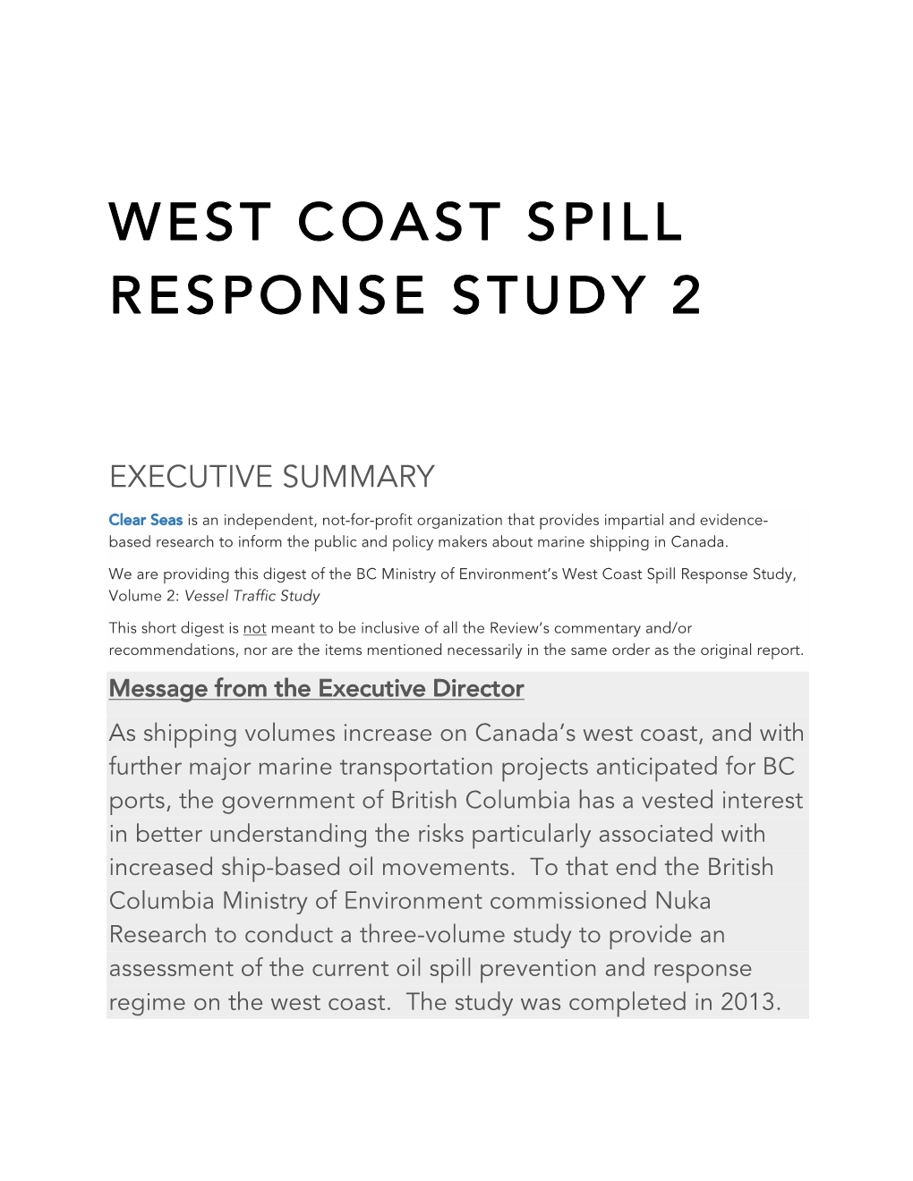 West Coast Spill Response Study 2