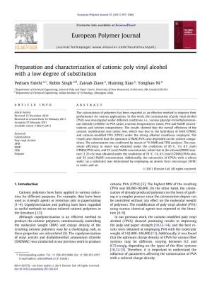 Preparation and Characterization of Cationic Poly Vinyl Alcohol with A