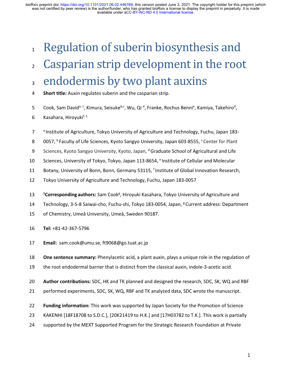 Regulation of Suberin Biosynthesis and Casparian Strip Development In