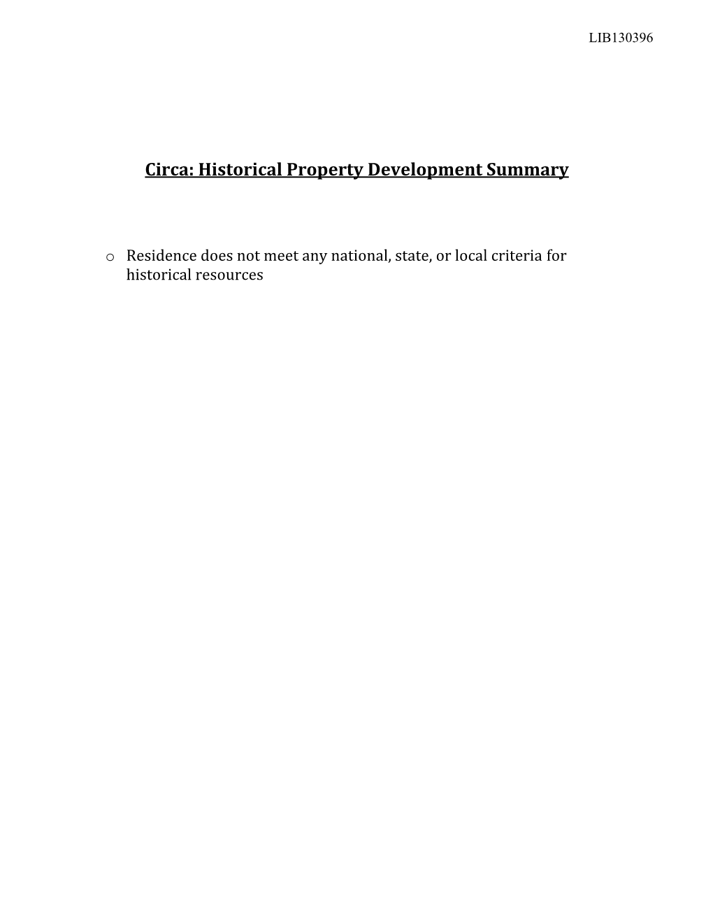 Historical Property Development Summary