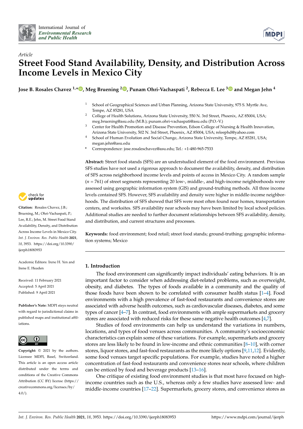 Street Food Stand Availability, Density, and Distribution Across Income Levels in Mexico City