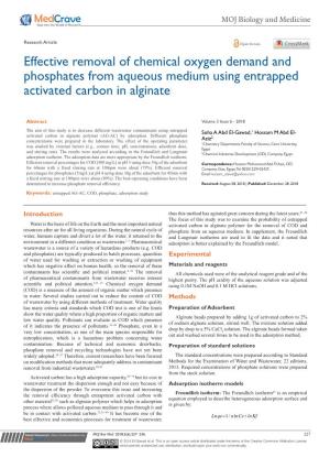 Effective Removal of Chemical Oxygen Demand and Phosphates from Aqueous Medium Using Entrapped Activated Carbon in Alginate