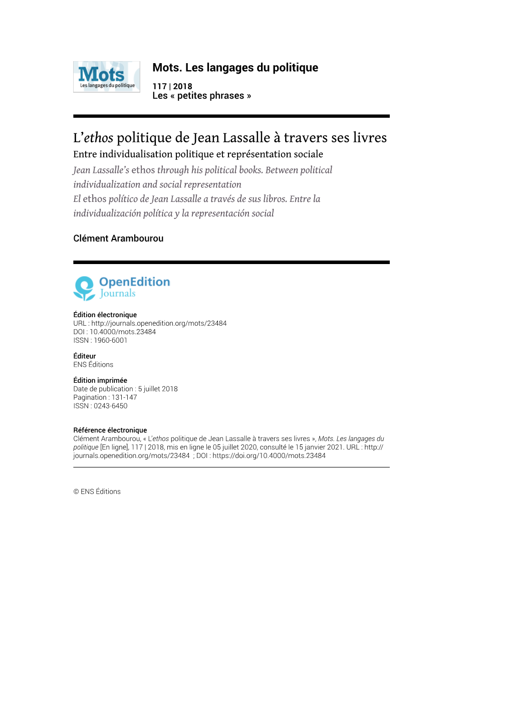 L'ethos Politique De Jean Lassalle À Travers Ses Livres