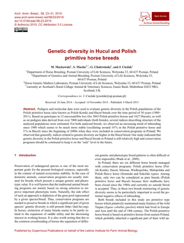 Genetic Diversity in Hucul and Polish Primitive Horse Breeds