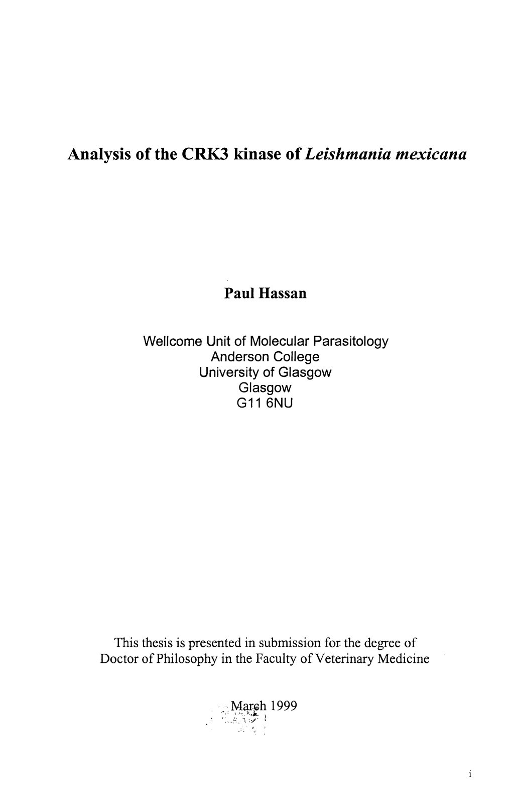 Analysis of the CRK3 Kinase of Leishmania Mexicana