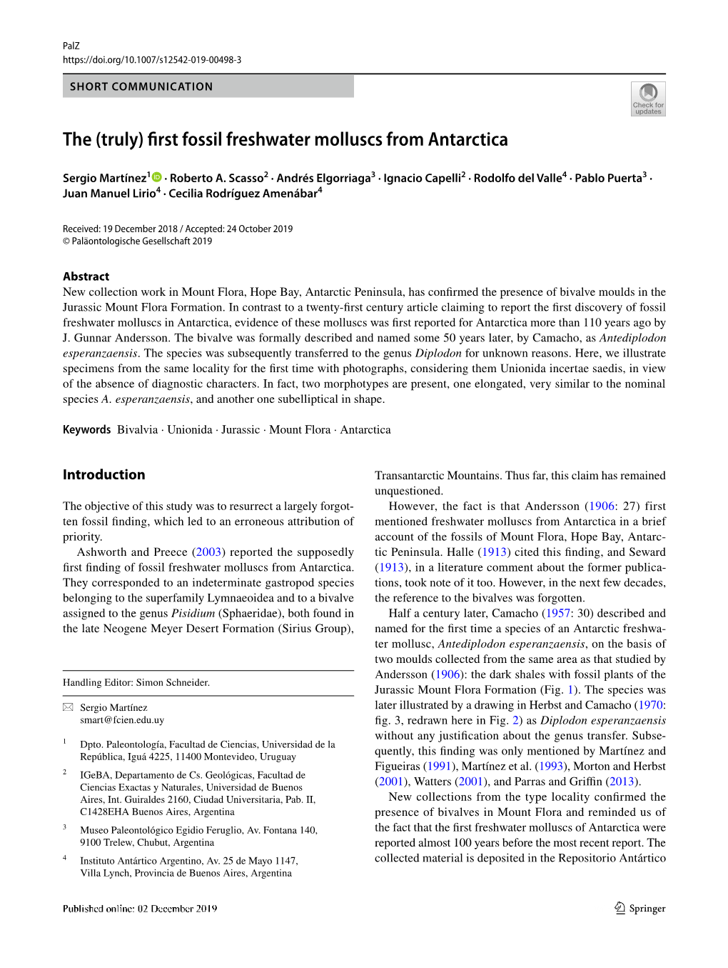 The (Truly) First Fossil Freshwater Molluscs from Antarctica