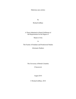 Habermas Sans Culottes by Richard Leblanc a Thesis Submitted In