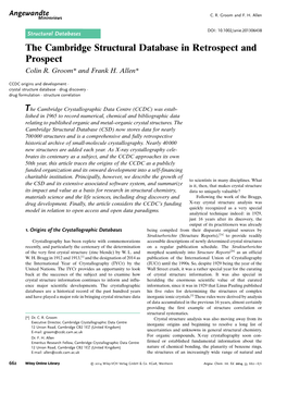 The Cambridge Structural Database in Retrospect and Prospect Colin R