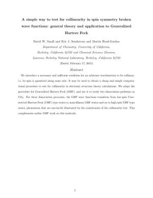 A Simple Way to Test for Collinearity in Spin Symmetry Broken Wave Functions: General Theory and Application to Generalized Hartree Fock