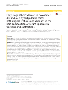 Early-Stage Atherosclerosis in Poloxamer 407