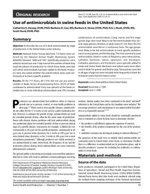 Use of Antimicrobials in Swine Feeds in the United States Catherine E