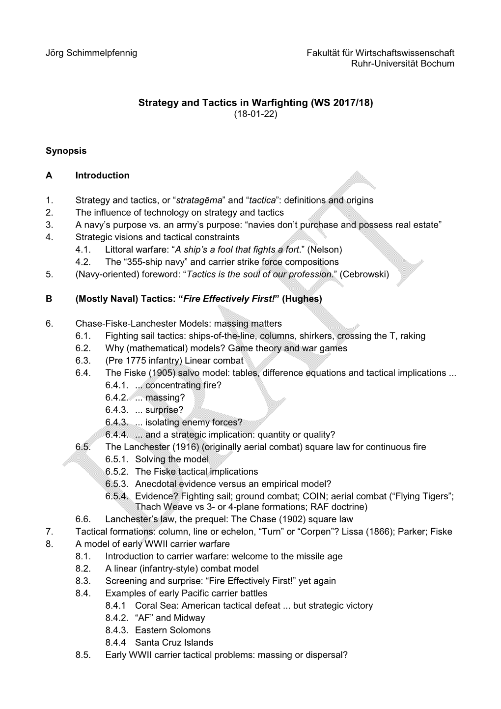 Strategy and Tactics in Warfighting (WS 2017/18) (18-01-22)