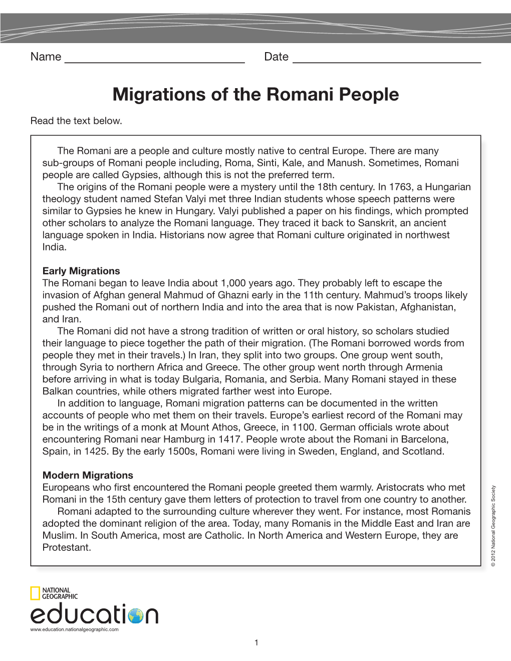 Migrations of the Romani People