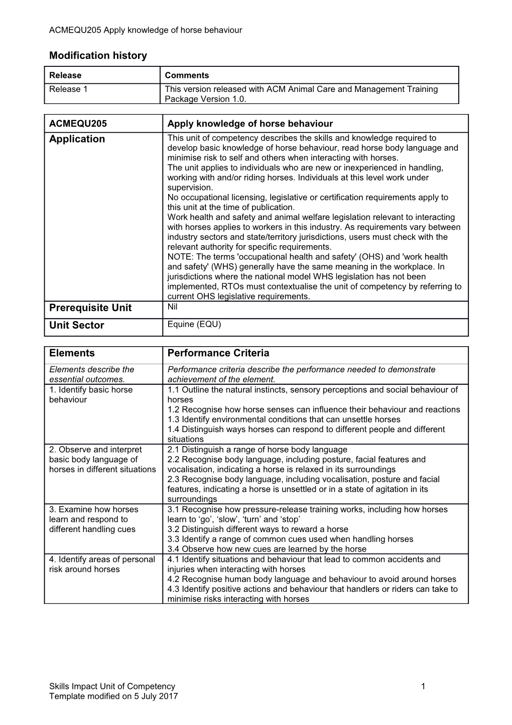 Skills Impact Unit of Competency Template s7