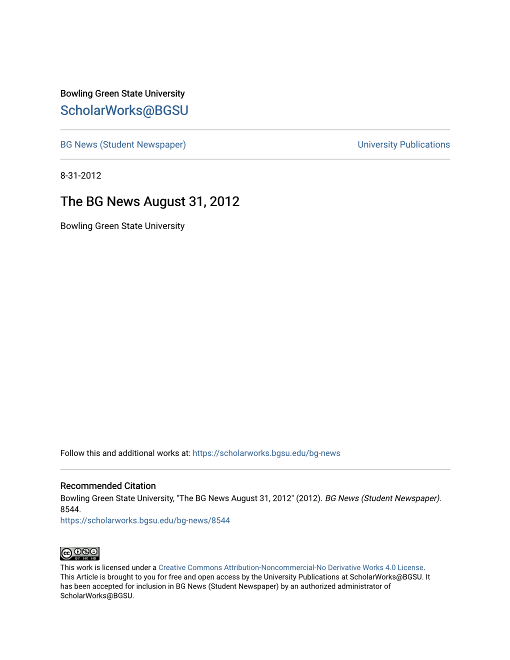 The BG News August 31, 2012