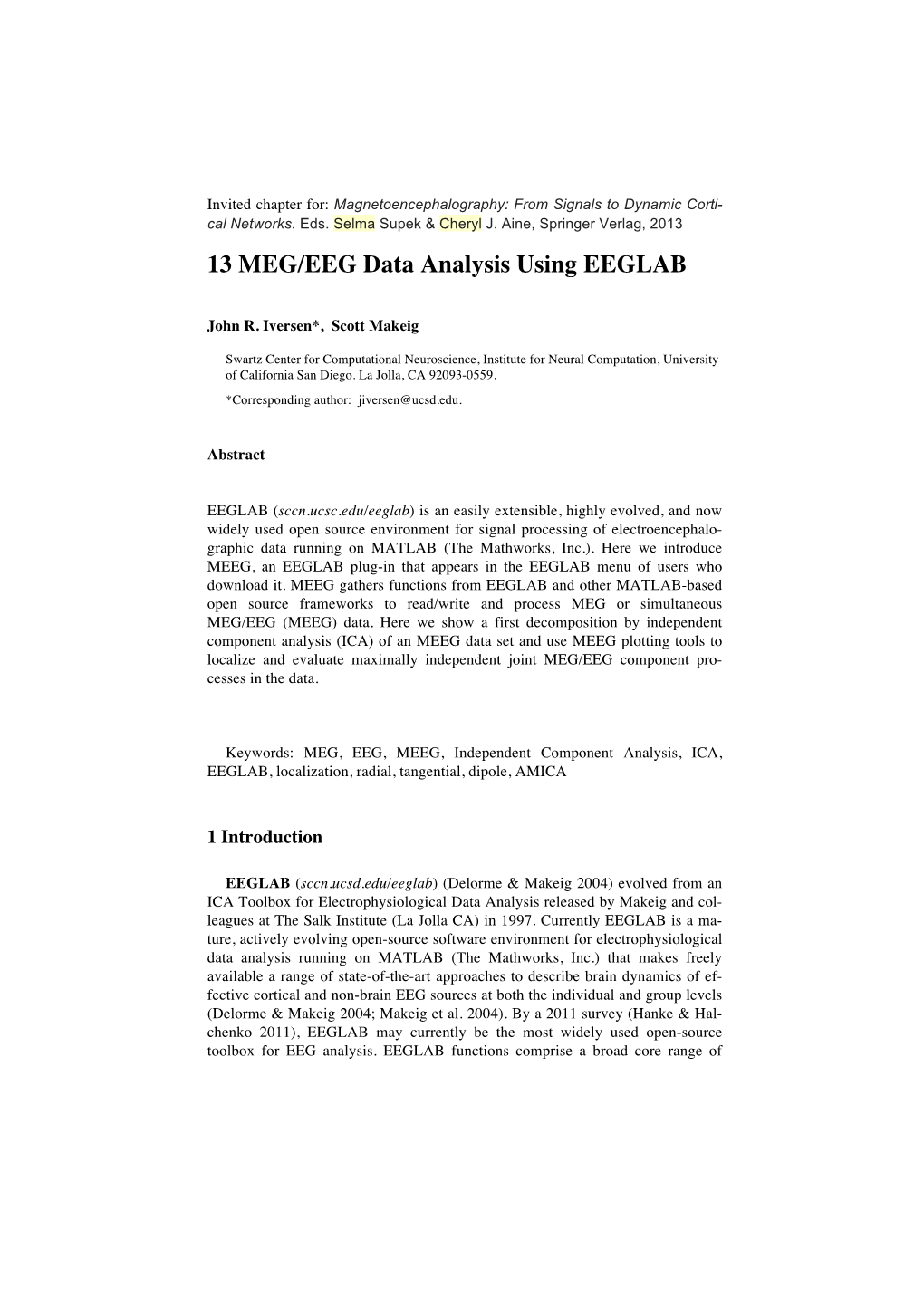 13 MEG/EEG Data Analysis Using EEGLAB