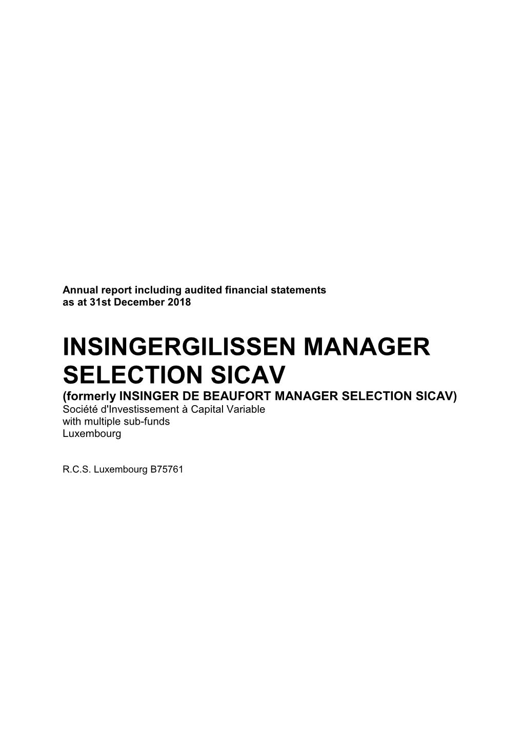 Insingergilissen Manager Selection Sicav