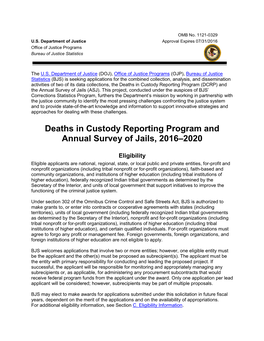 Deaths in Custody Reporting Program and Annual Survey of Jails, 2016–2020