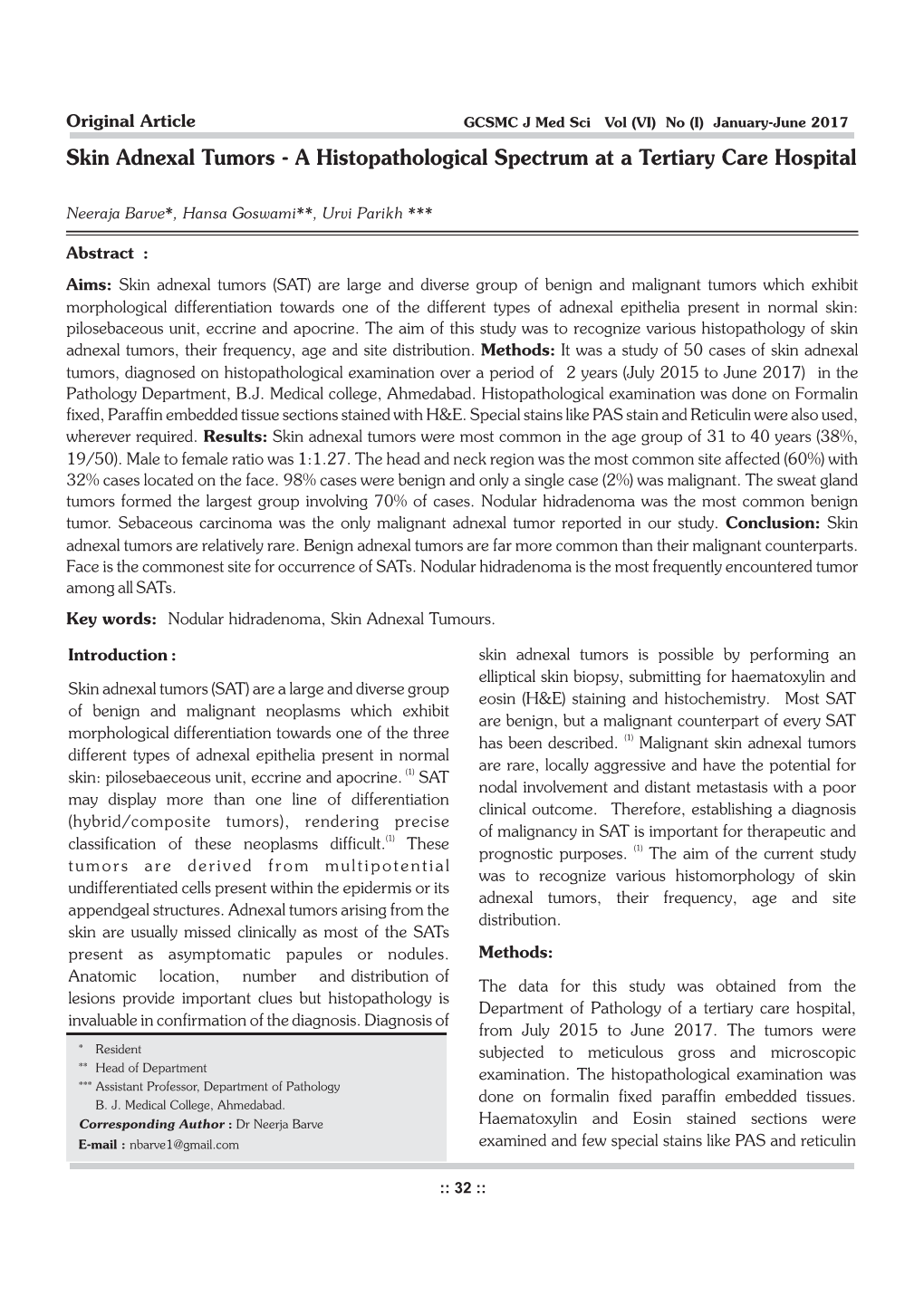 Skin Adnexal Tumors - a Histopathological Spectrum at a Tertiary Care Hospital