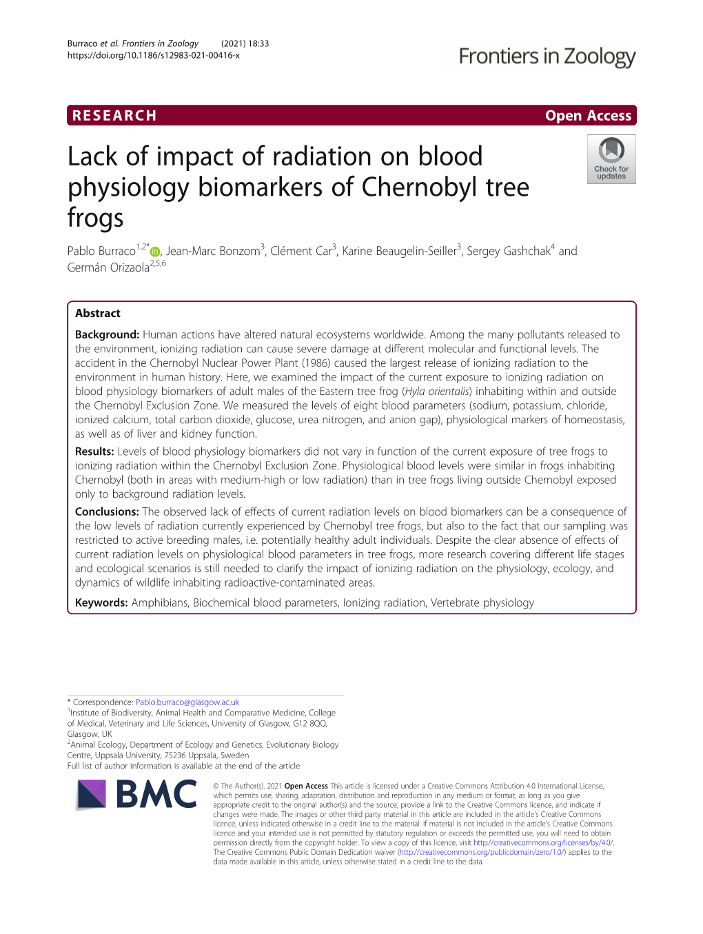 Lack of Impact of Radiation on Blood Physiology Biomarkers Of