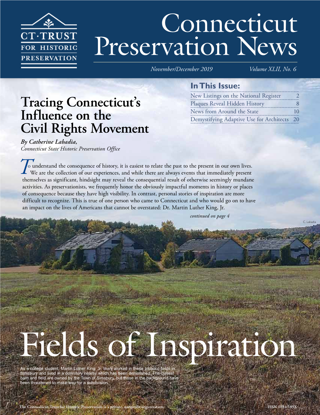 Connecticut Preservation News November/December 2019 Volume XLII, No