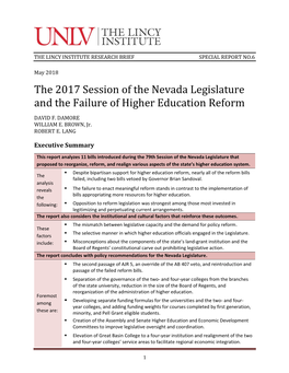 The 2017 Session of the Nevada Legislature and the Failure of Higher Education Reform