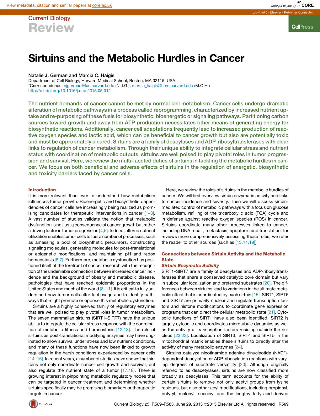 Sirtuins and the Metabolic Hurdles in Cancer