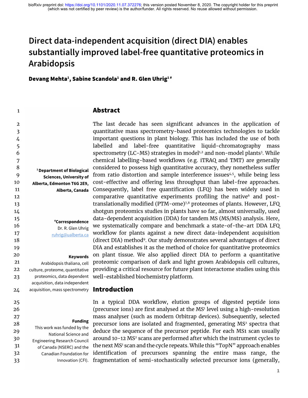 Direct Data-Independent Acquisition (Direct DIA) Enables Substantially Improved Label-Free Quantitative Proteomics in Arabidopsis