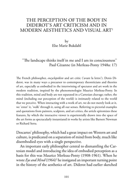 The Perception of the Body in Diderot's Art Criticism and in Modern Aesthetics and Visual Art1