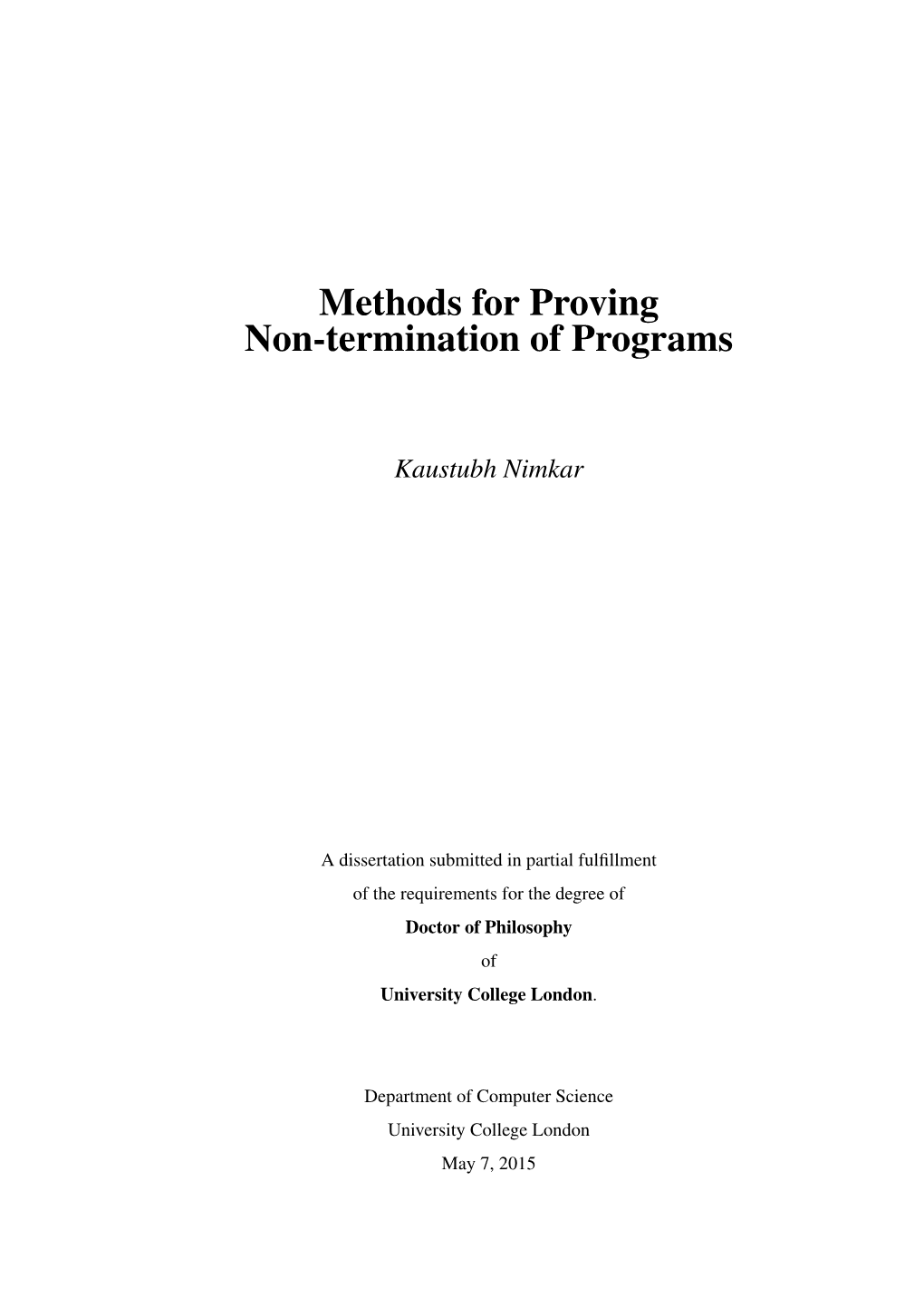 Methods for Proving Non-Termination of Programs