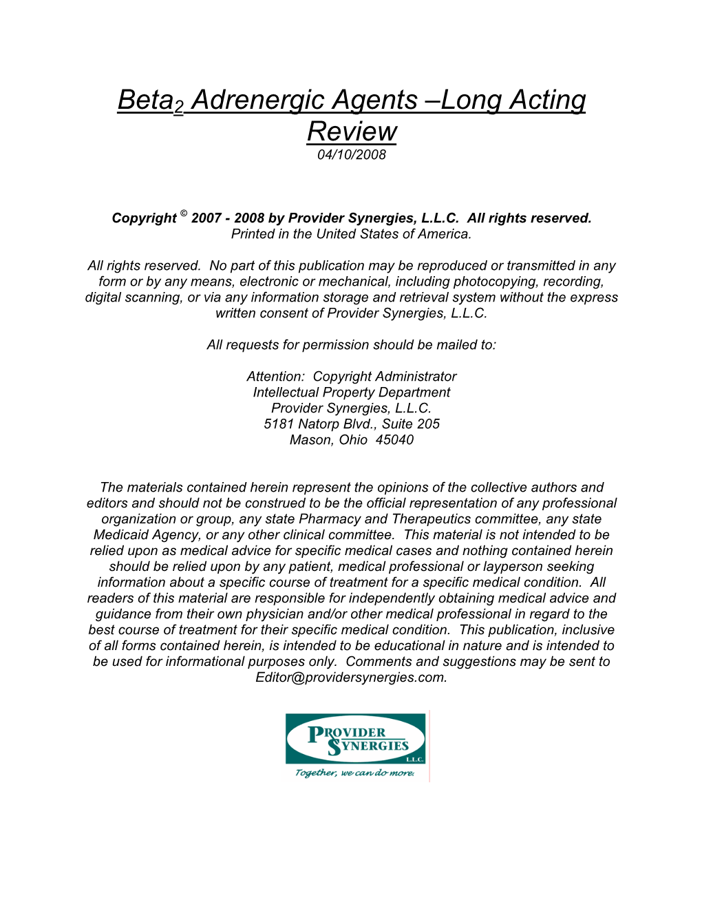 Beta Adrenergic Agents