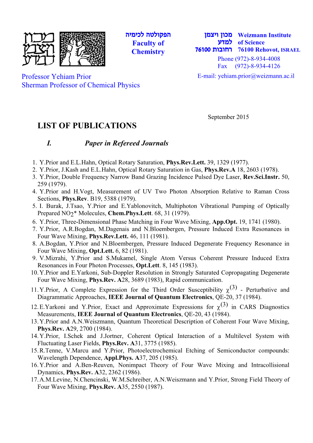 List of Publications