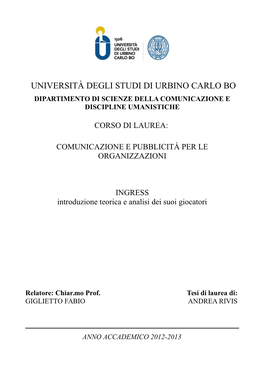 Università Degli Studi Di Urbino Carlo Bo Dipartimento Di Scienze Della Comunicazione E Discipline Umanistiche