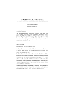 Indologica Taurinensia the Journal of the International Association of Sanskrit Studies